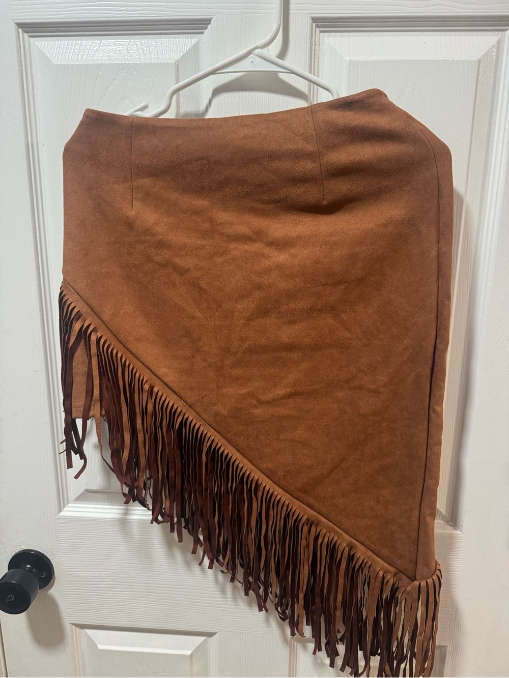 SHEIN Brown Asymmetrical Fringe Suede Skirt